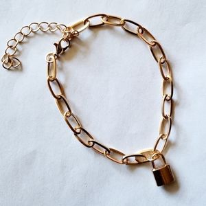 Gold color Chain Bracelet with Padlock Charm